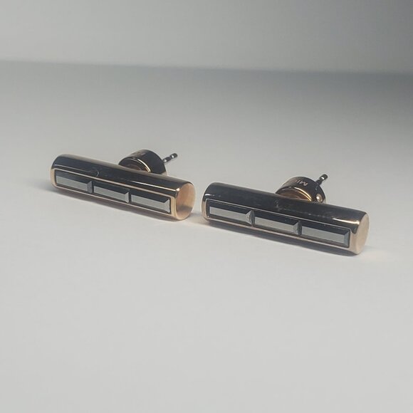 Michael Kors Gold Barrel Earrings with Black Stones - Picture 2 of 11